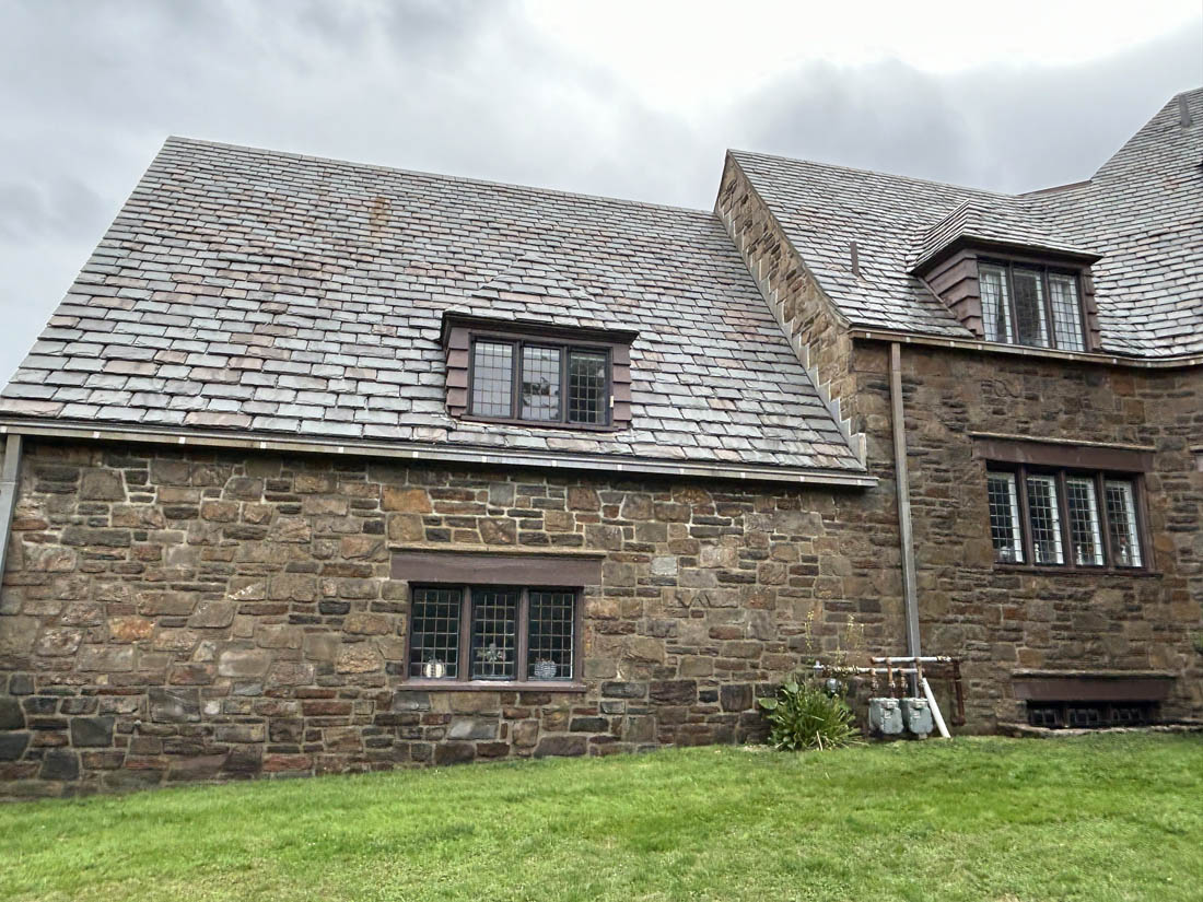 After slate roof washing, soft wash