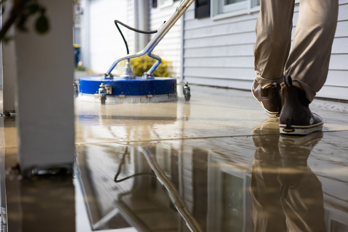 Yorgey's Pressure Washing performing a residential concrete cleaning