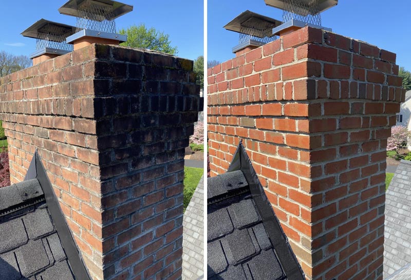 Yorgey's Pressure Washing - Before and After of Chimney in Allentown, PA