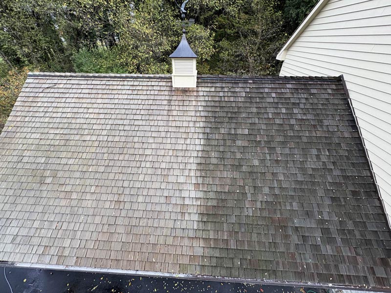 After slate roof washing, soft wash