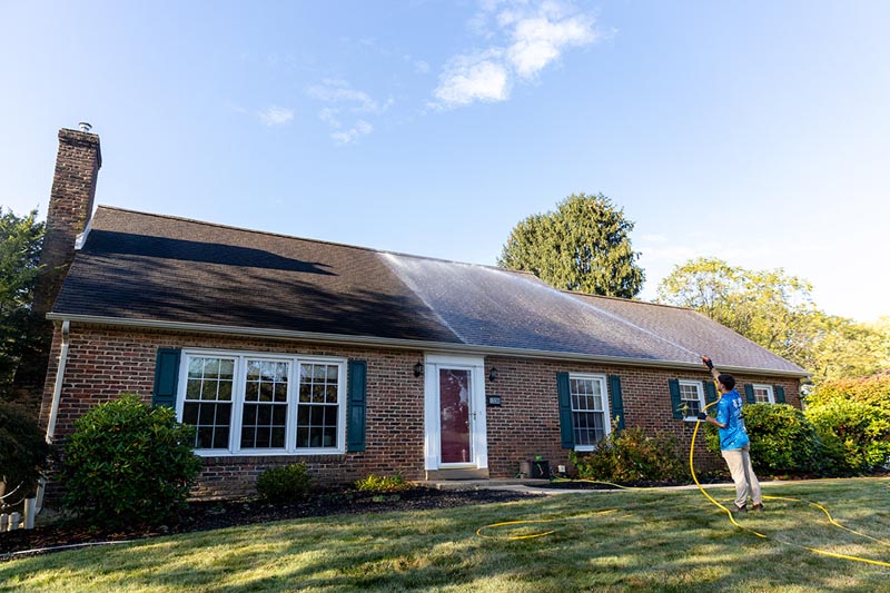 Microbial growth removal on a residential roof