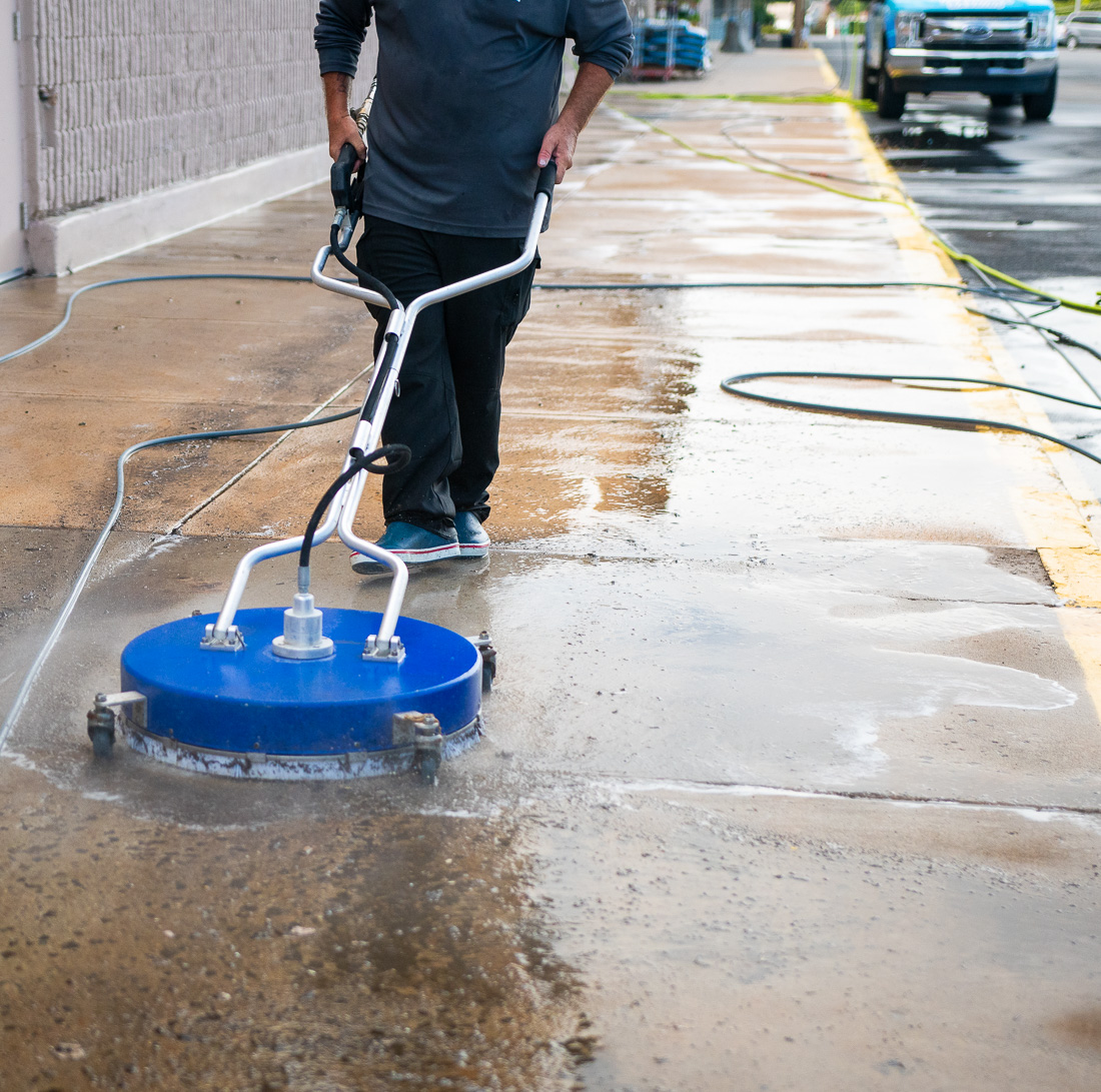 Close up of concrete surface cleaning